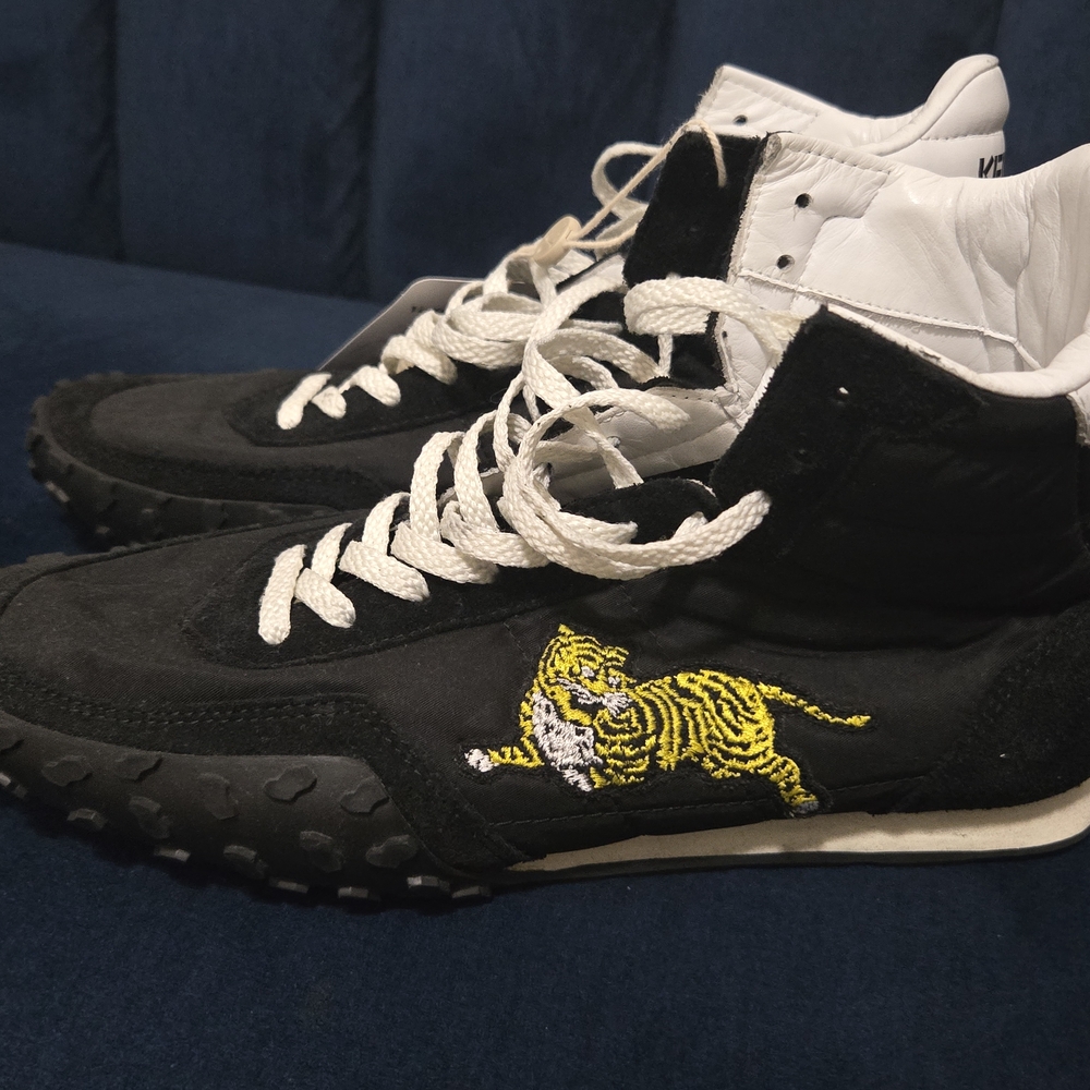 Kenzo Black and White Sneakers with Yellow Tiger Embroidery
